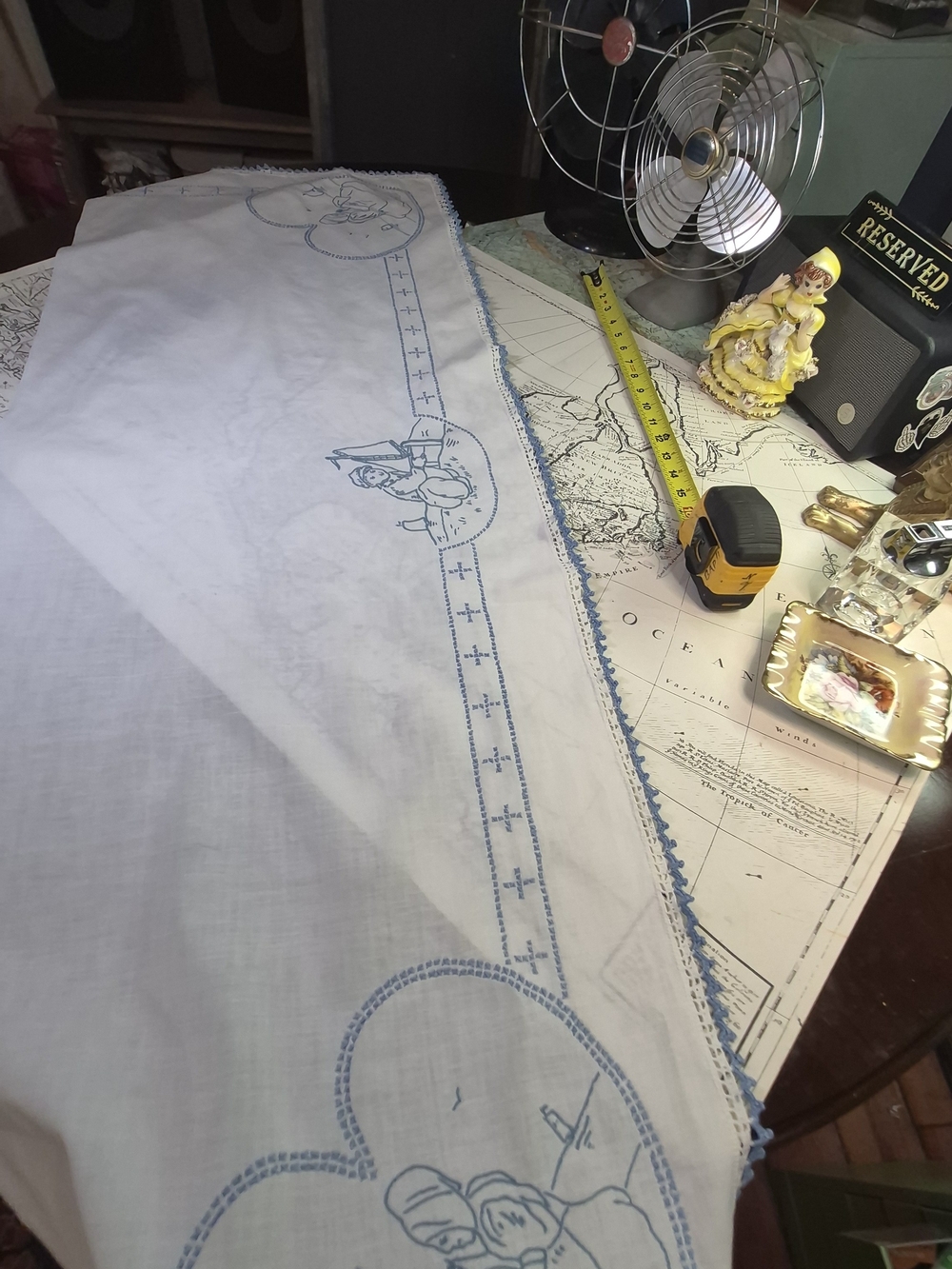 Vintage White and Blue Embroidered RUNNER - Unbranded